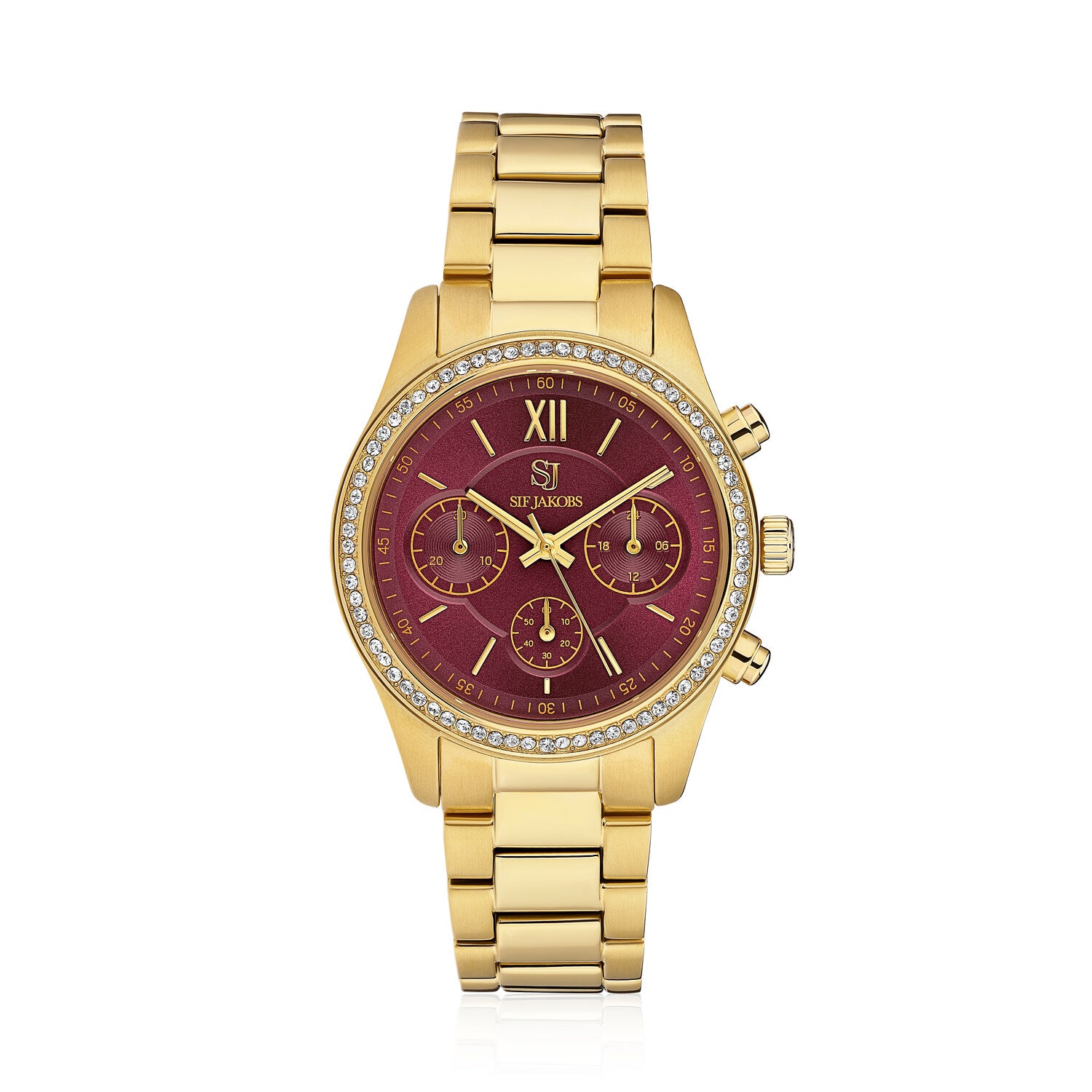 Stainless steel gold | Burgundy urskive og hvide zirkoner