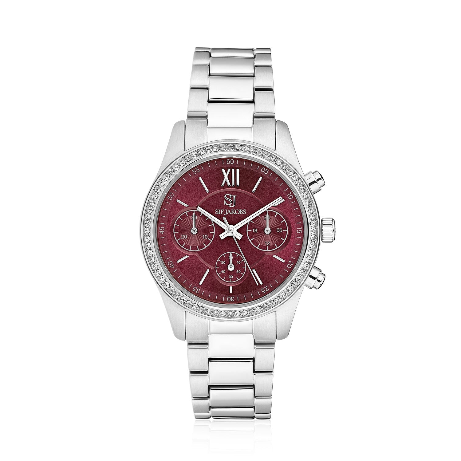 Stainless steel Silver | Burgundy urskive og hvide zirkoner