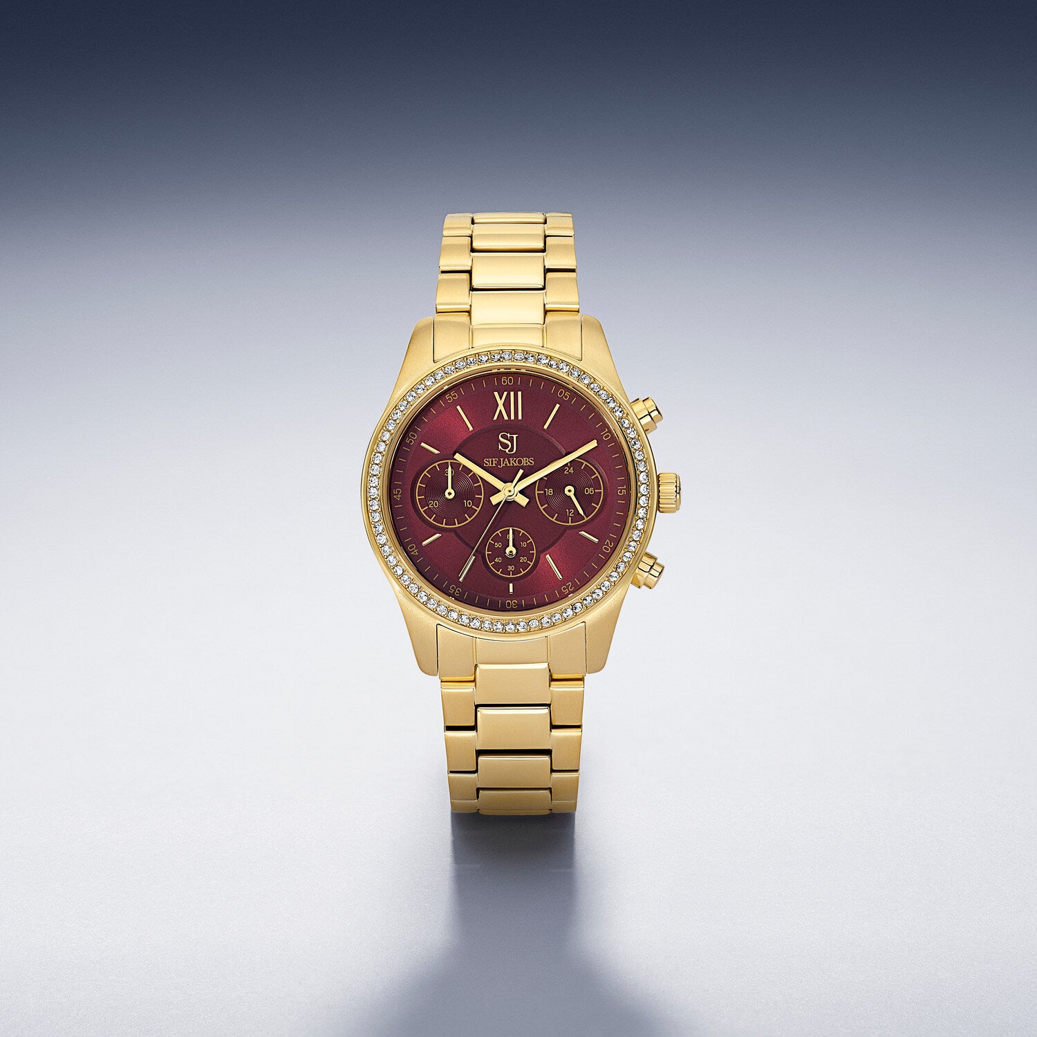 Stainless steel gold | Burgundy urskive og hvide zirkoner