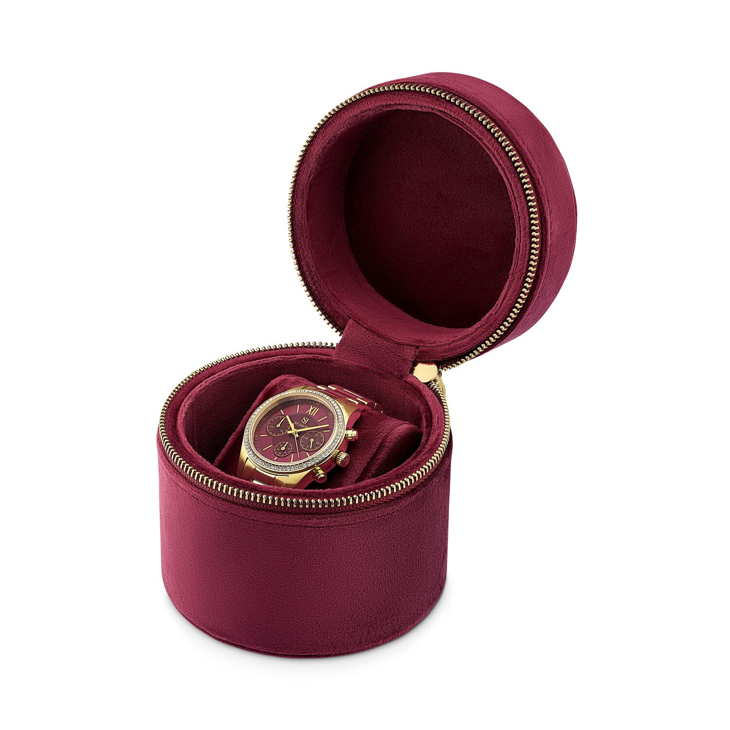 Stainless steel gold | Burgundy urskive og hvide zirkoner