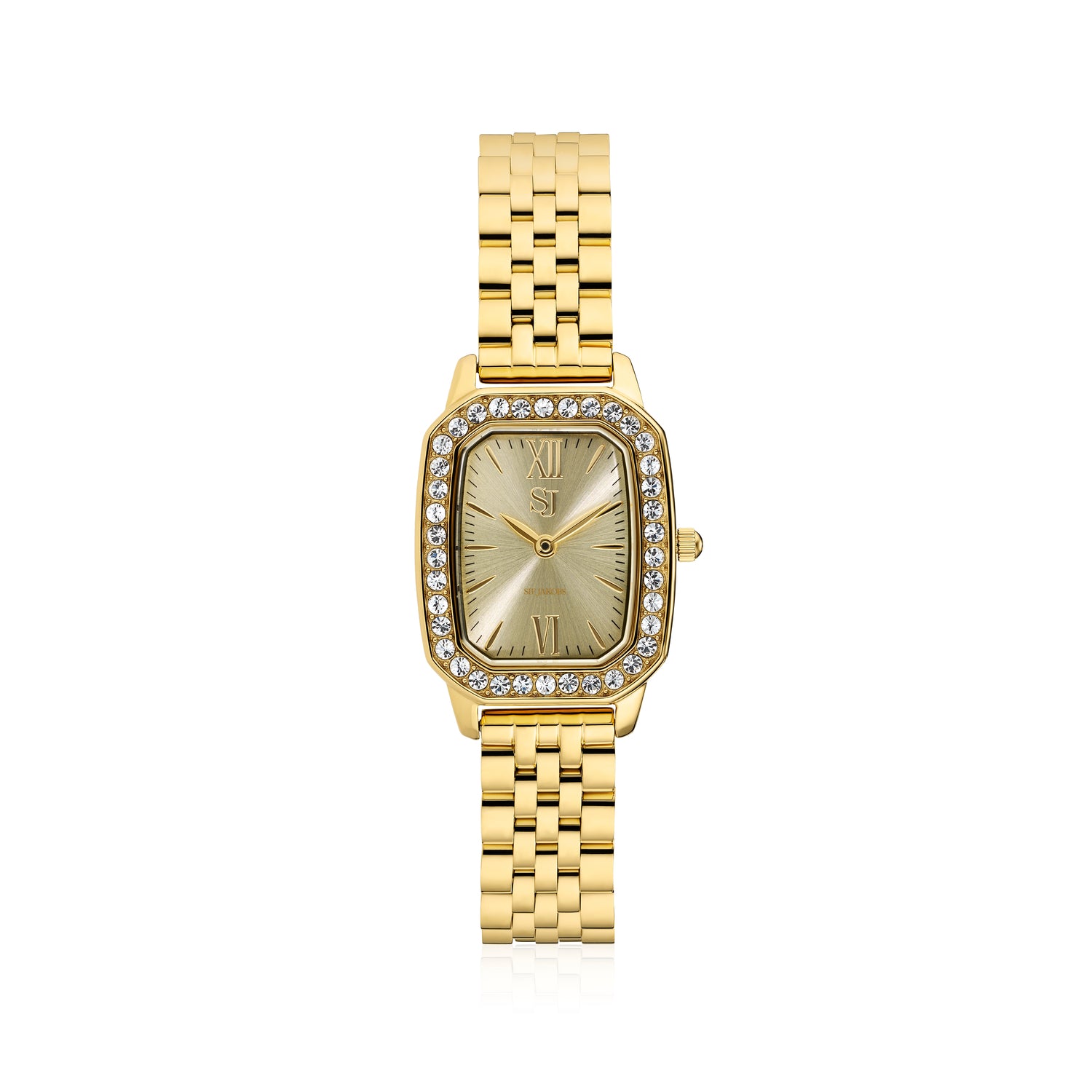 Stainless steel gold | Guld urskive & hvide zirkoner