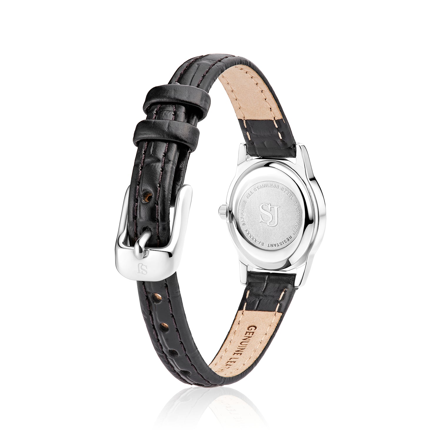 Stainless steel Silver | Sort læder rem