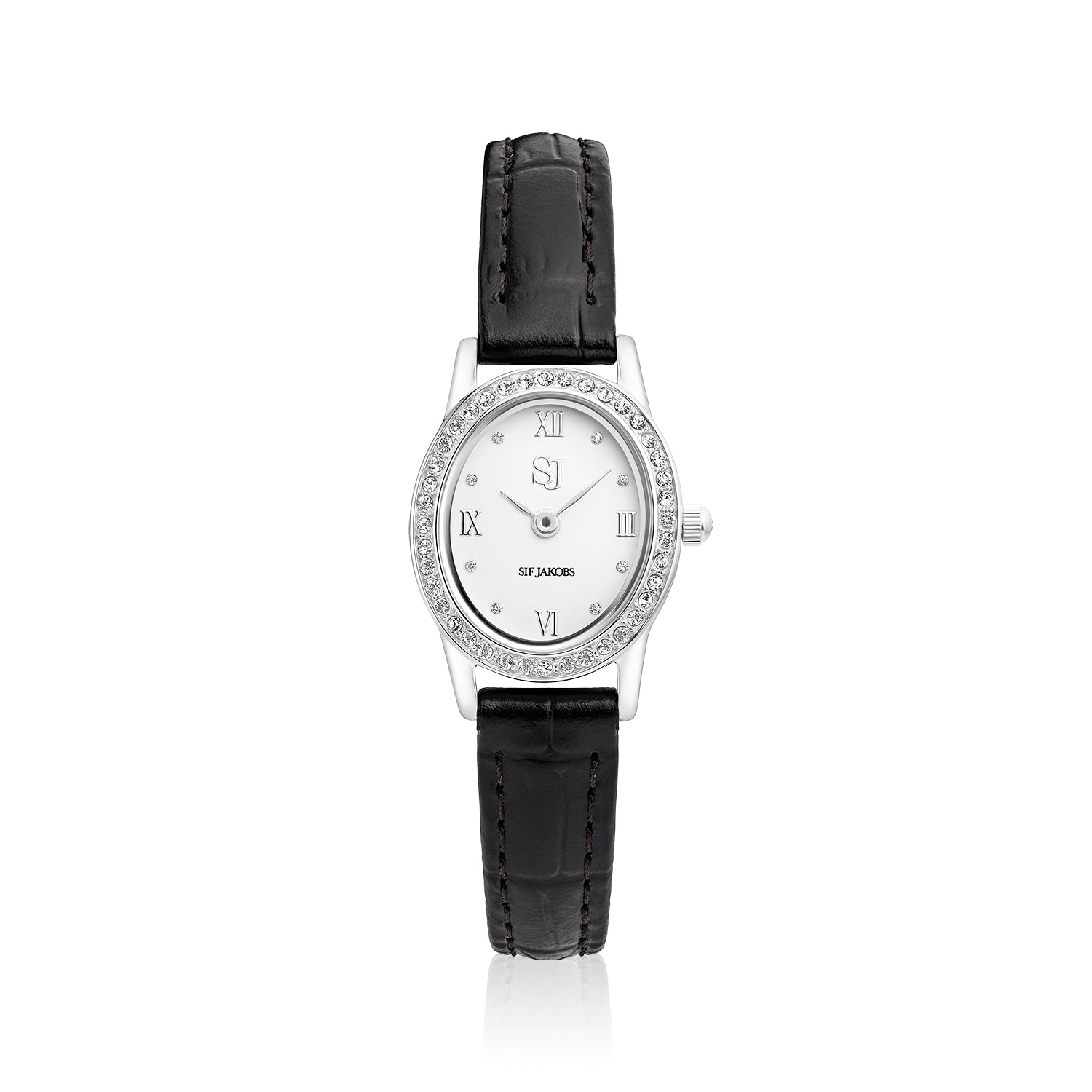 Stainless steel Silver | Sort læder rem
