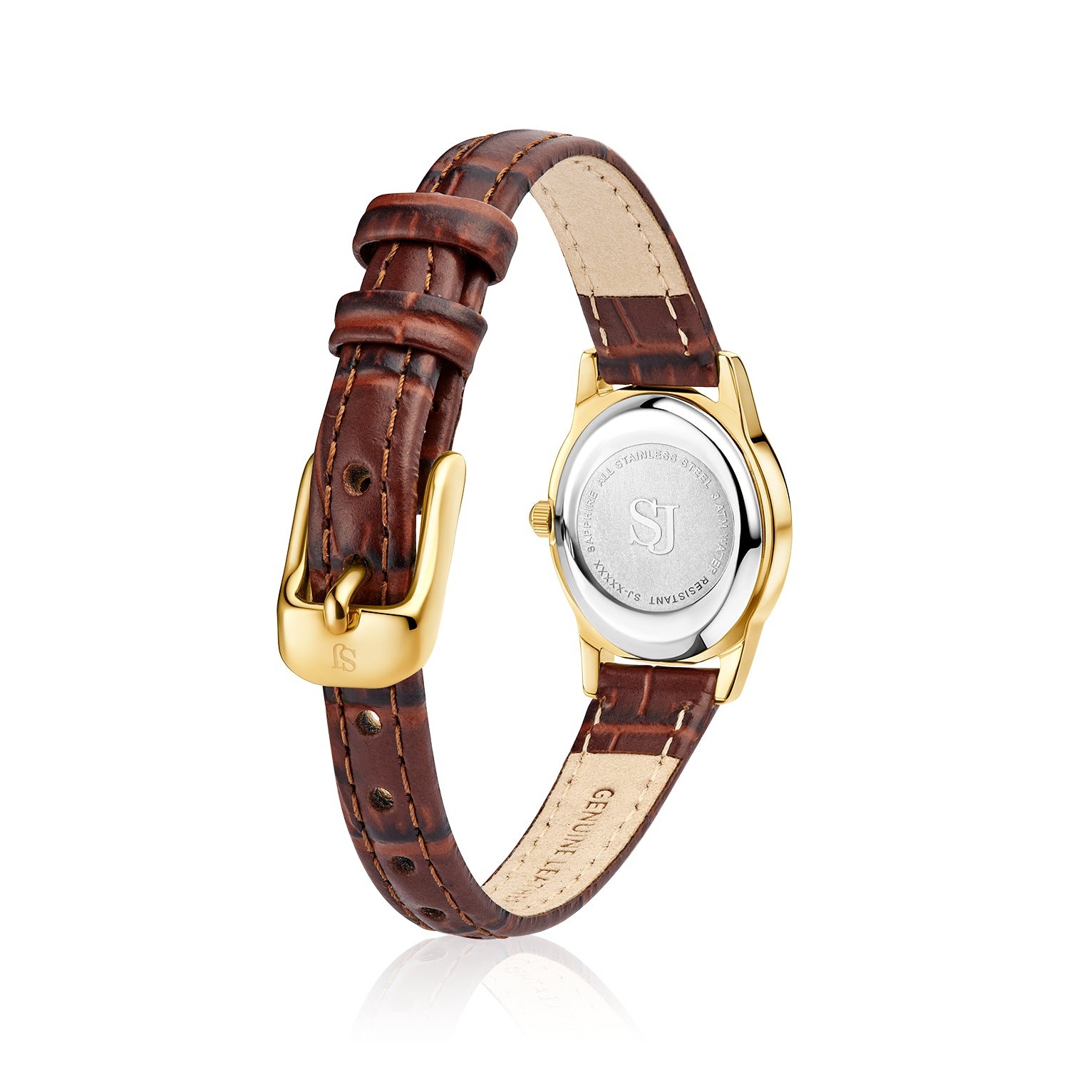 Stainless steel gold | Brun læder rem