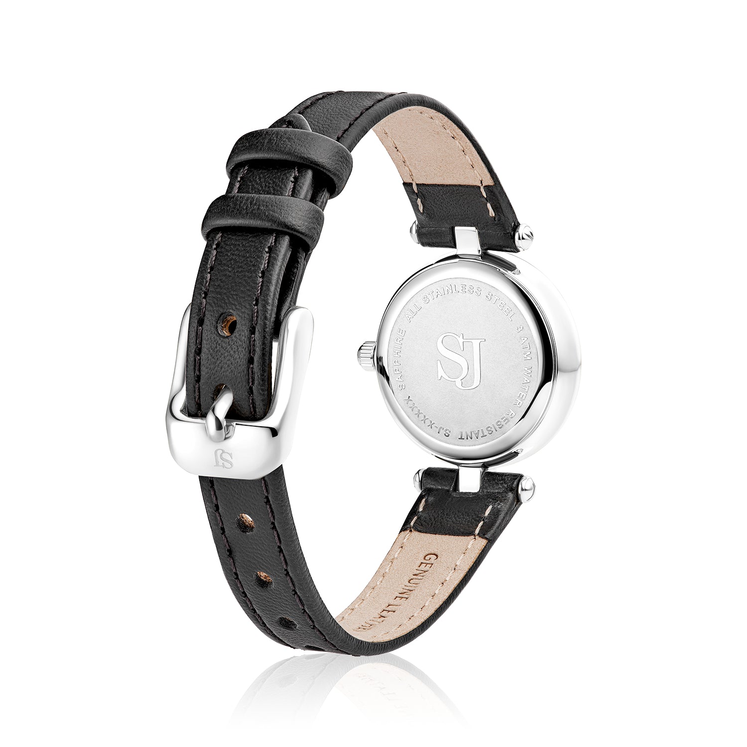 Stainless steel Silver | Sort læder rem