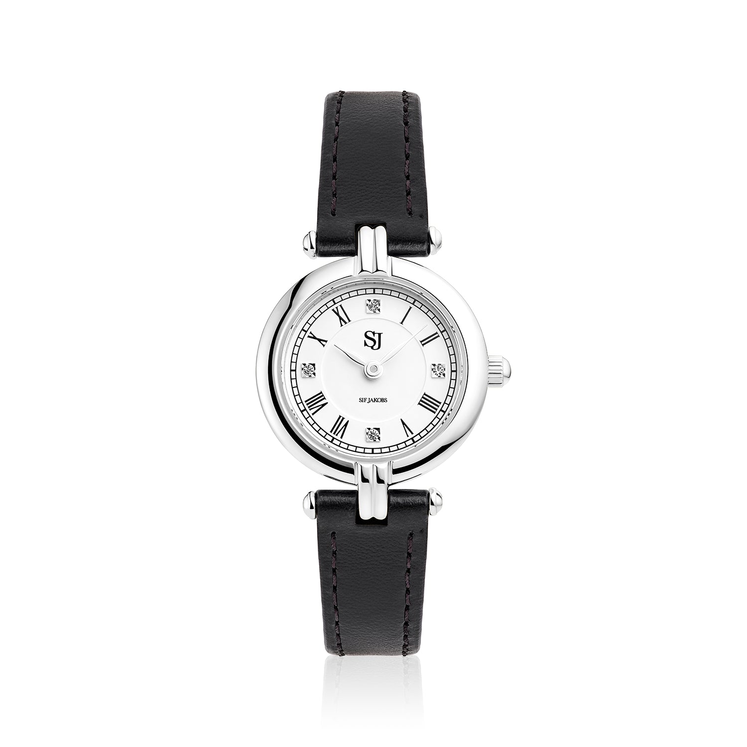 Stainless steel Silver | Sort læder rem
