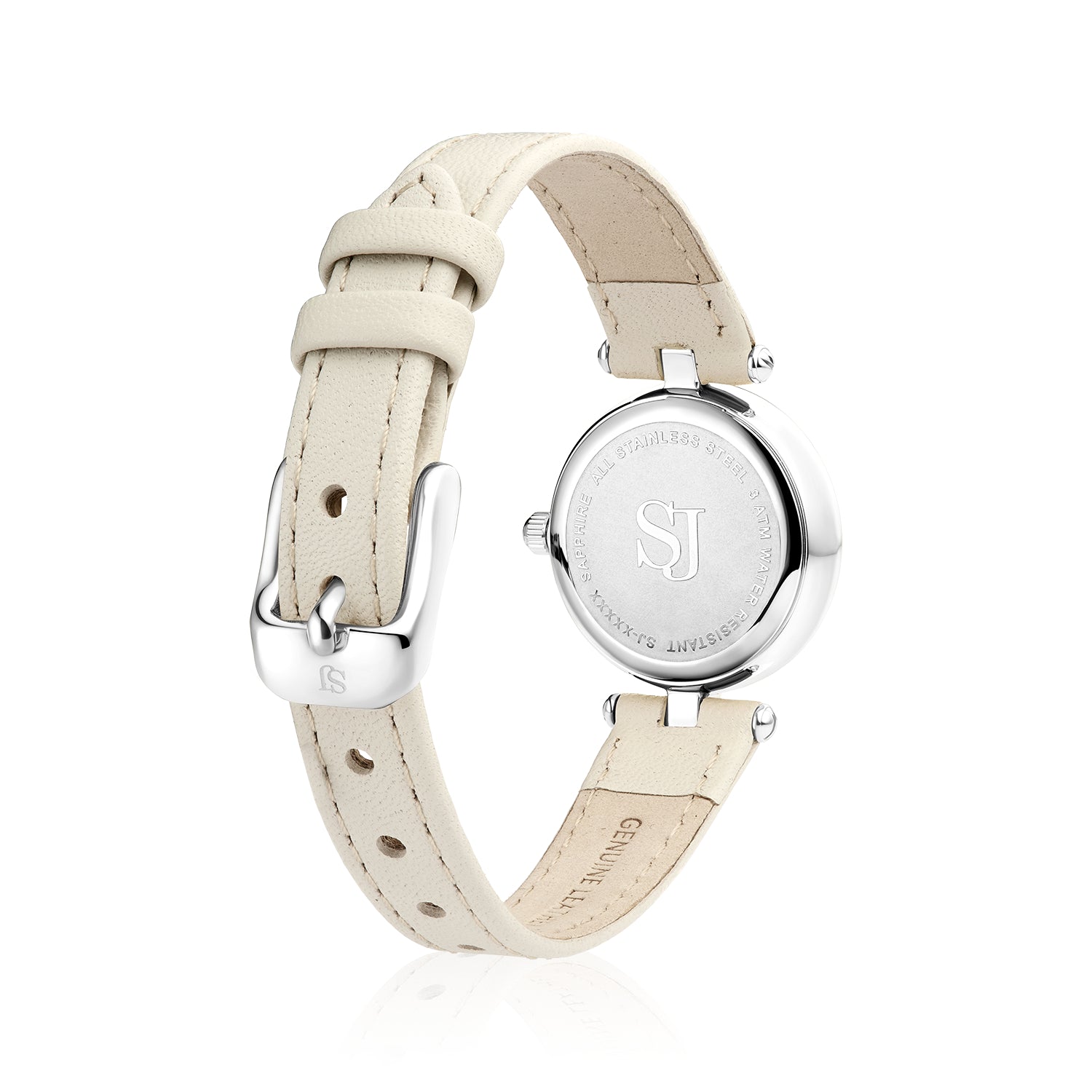 Stainless steel Silver | Beige læder rem