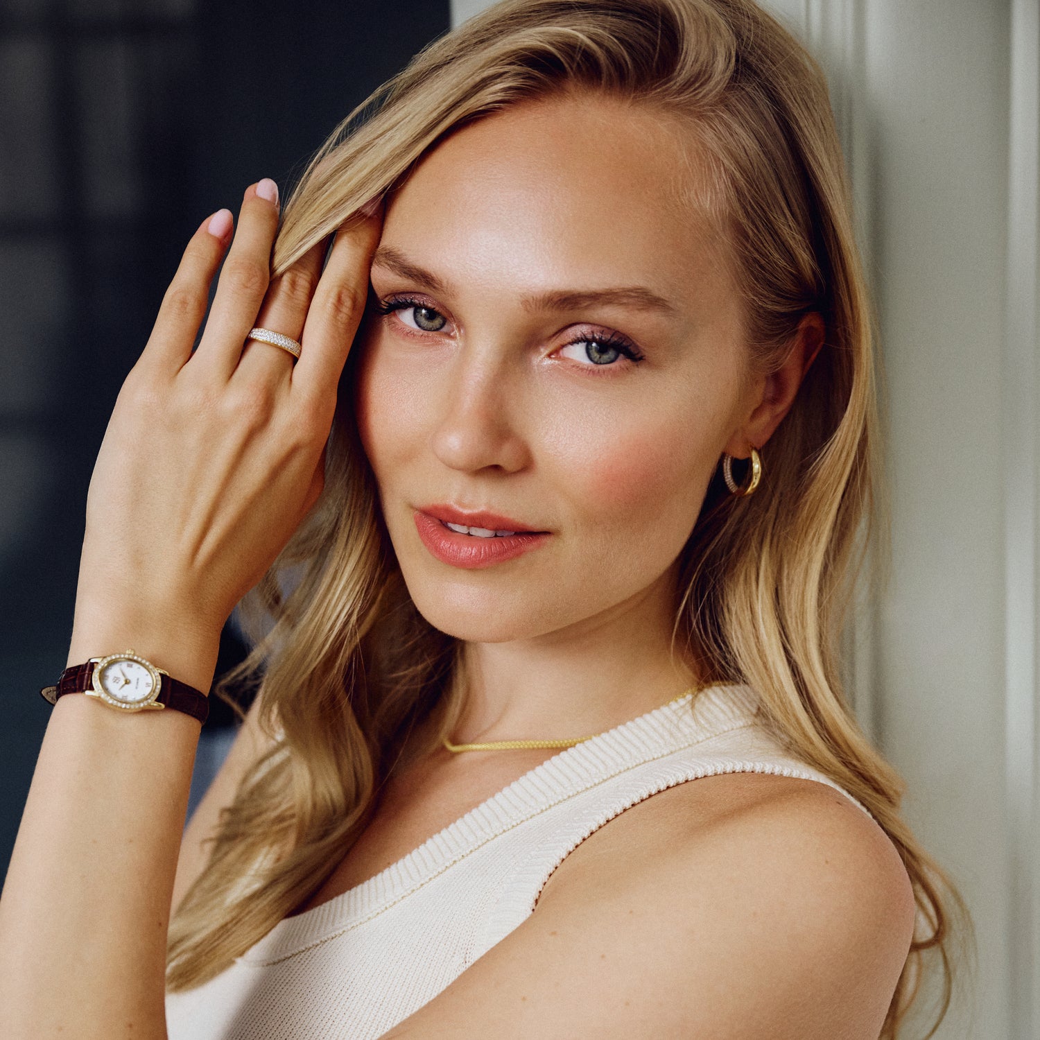 Stainless steel gold | Brun læder rem