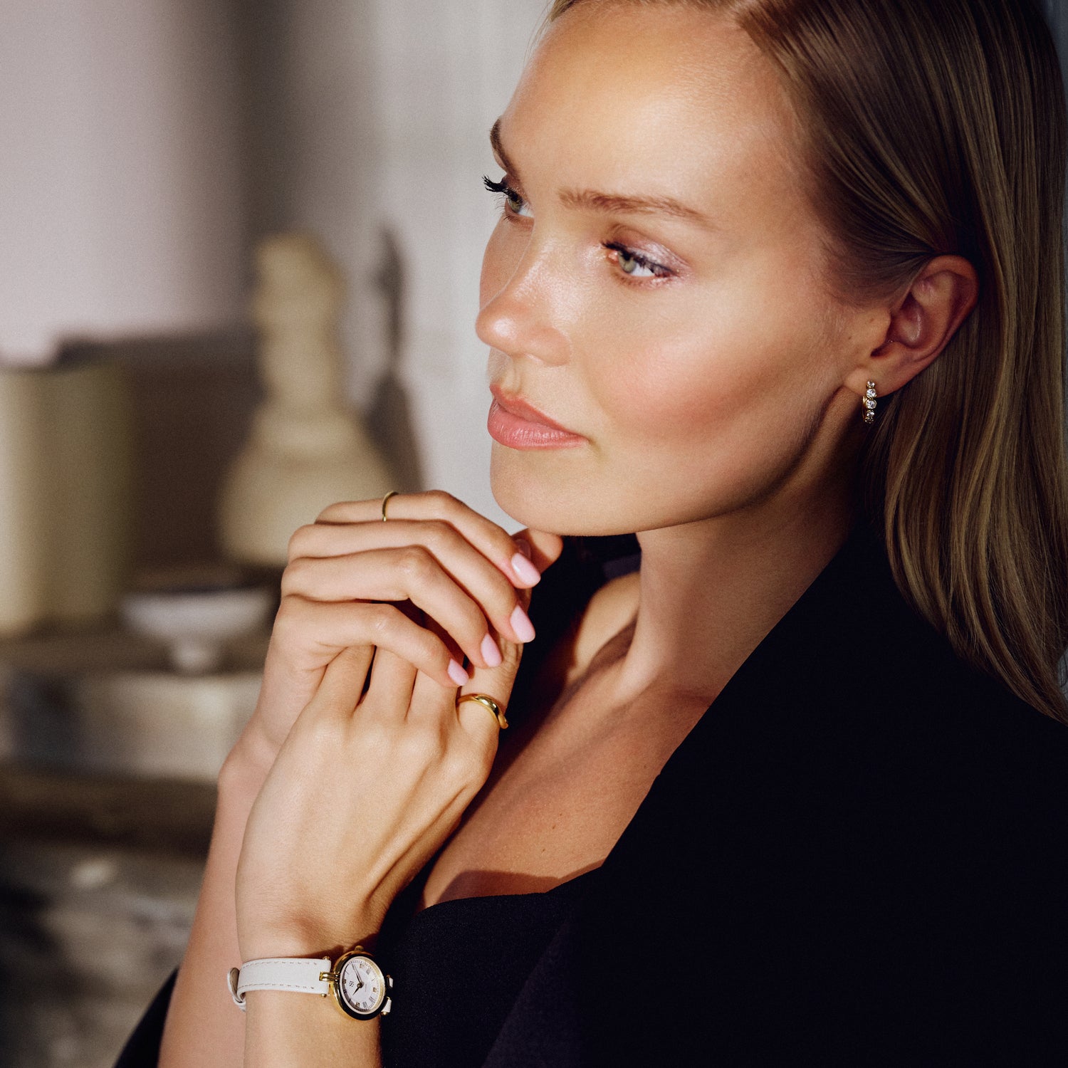 Stainless steel Silver | Beige læder rem