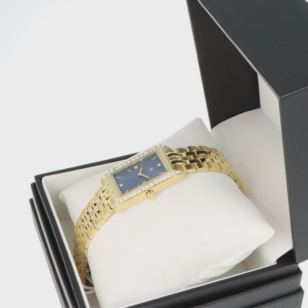 Stainless steel gold | Mørkeblå urskive